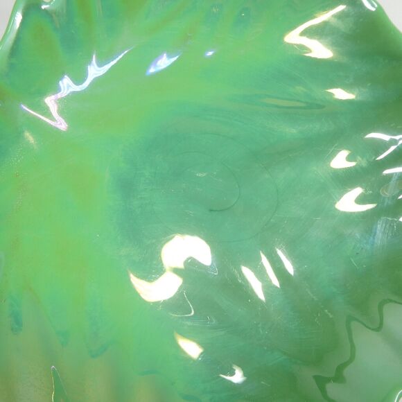 Lettuce Shaped Glass Bowl Green Iridescent Cabbage Leaf Vintage Dish - Picture 3 of 11
